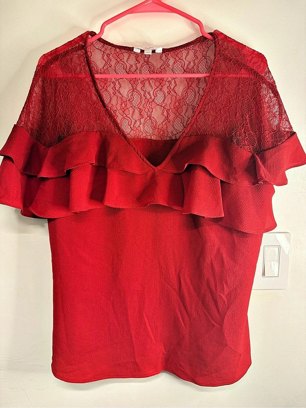 Candie's Red Lace Ruffle Blouse Size Large